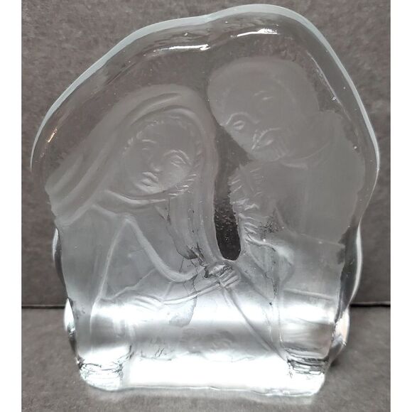 VTG '80s Paperweight Nativity Manger Scene Clear & Frosted Glass Holy Family Art - Picture 4 of 12